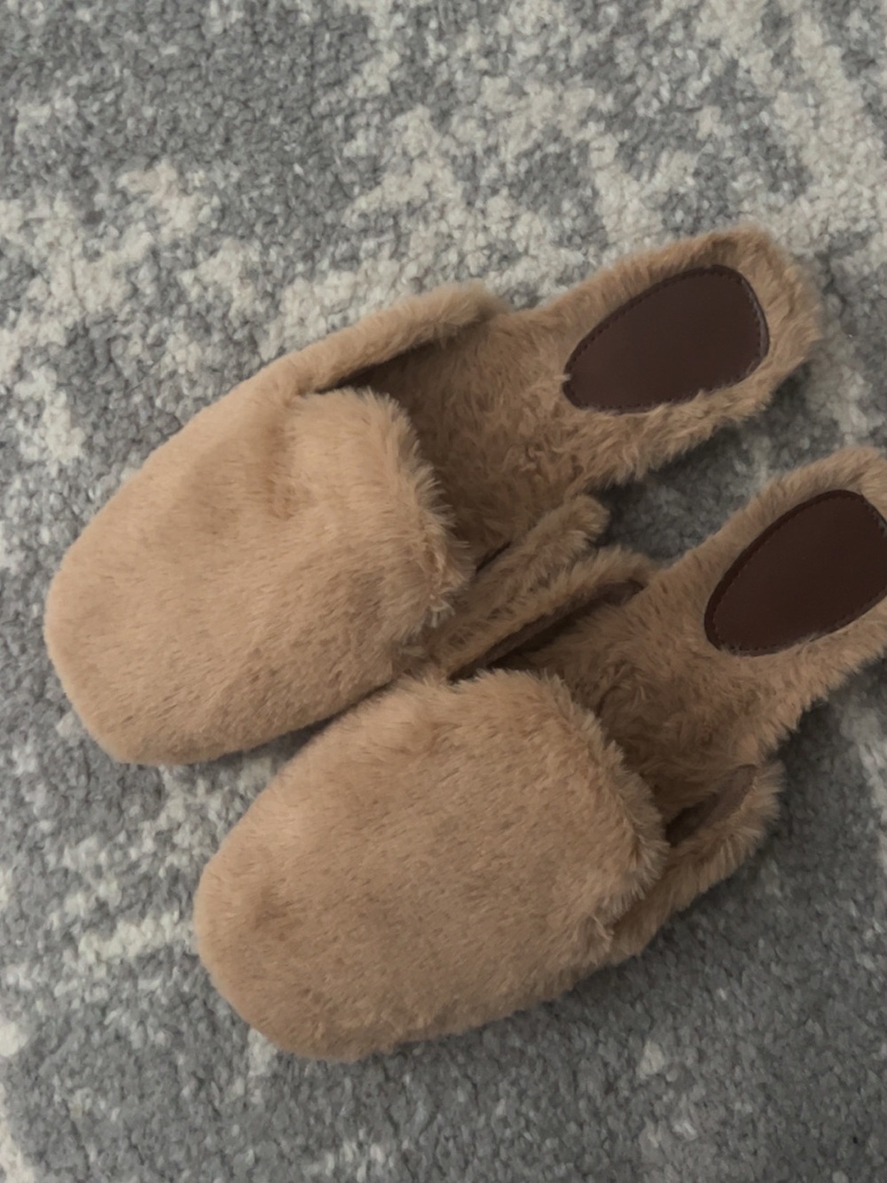 Faux Fur Slide Mules - Tan